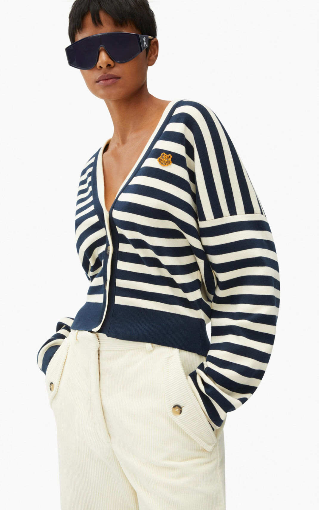 Kenzo 虎 Crest striped カーディガン レディース 白 - XOGFCM196